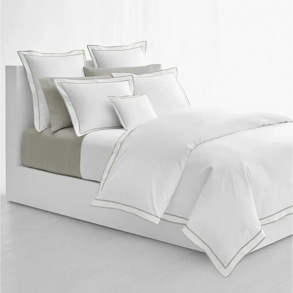 Lauren Ralph Lauren Spencer Sateen Border Queen Duvet Cover Soft Grey, NWT